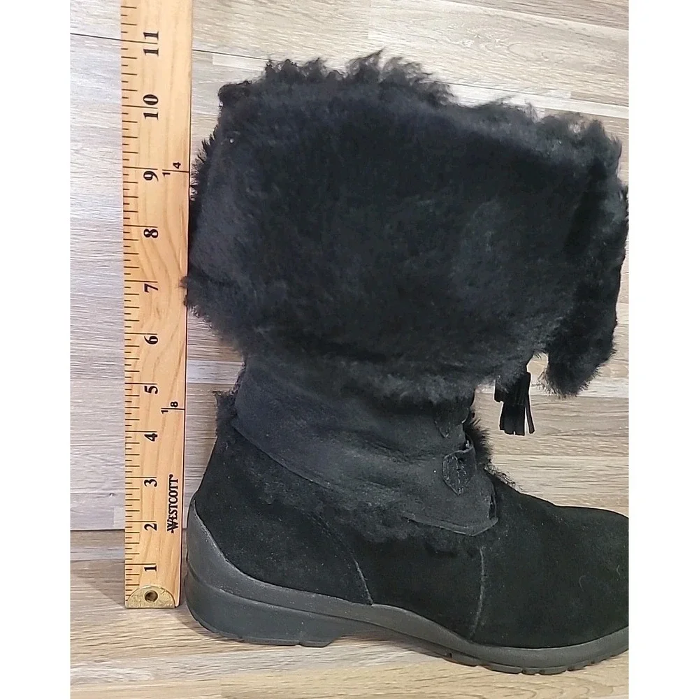 Bass Stephanie 2012 Black Suede & Faux Fur Lined Size 9.5 Snow Winter Boots EUC